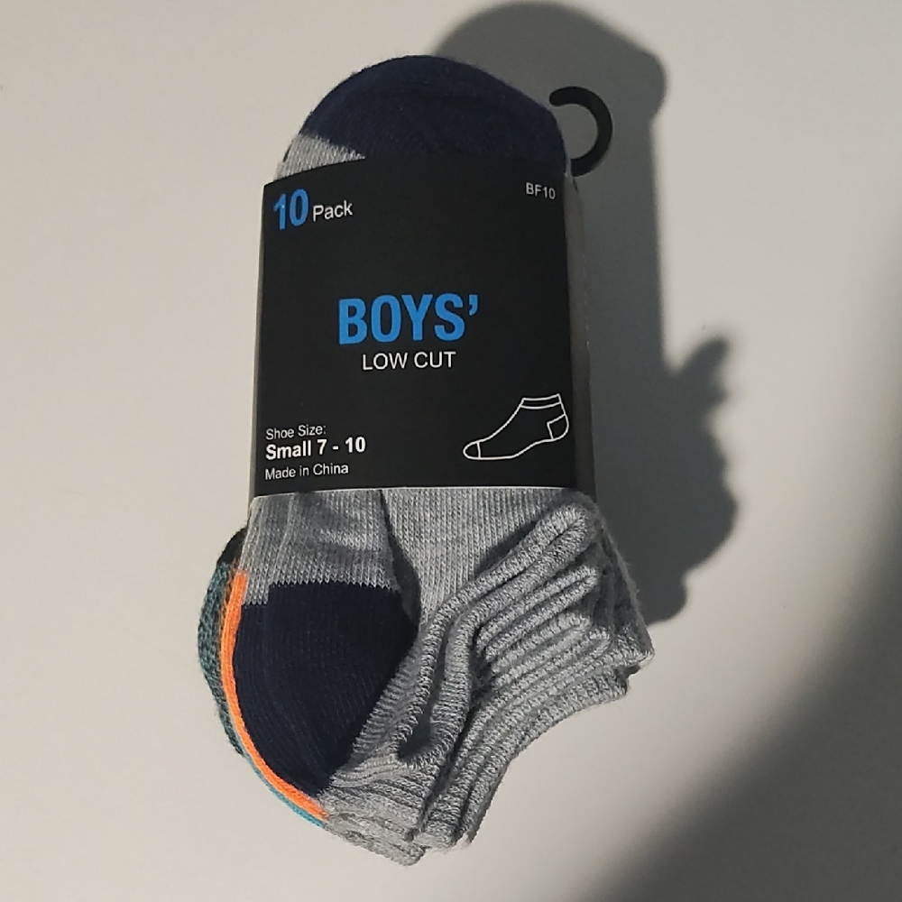 Boys' Low Cut Socks 10-Pack - Gray, Blue, and Orange
